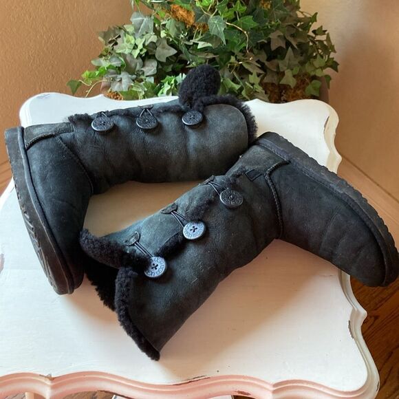 Ugg Bailey Triplet Button Tall Black Wash Black Snow Boots # 1874 Women’s Size 8 - Picture 9 of 16